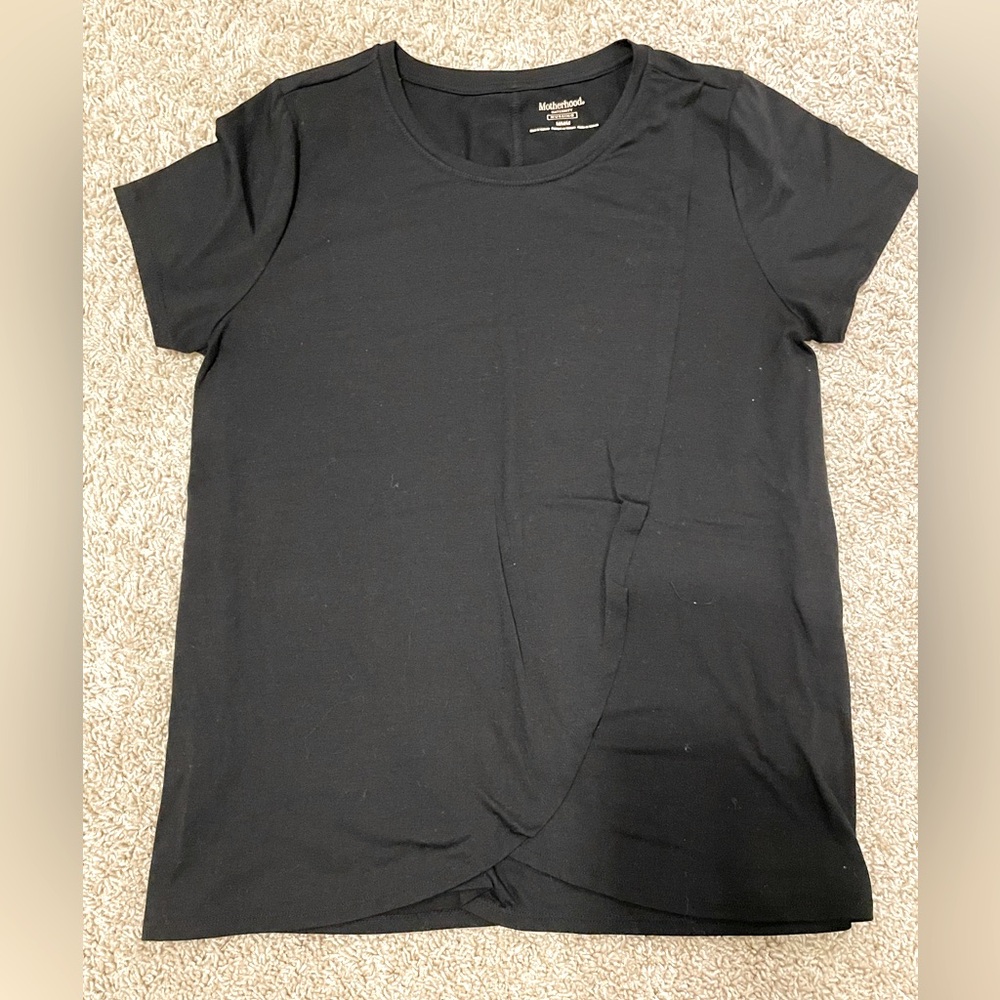 Motherhood Maternity Cross-Panel Black Short Sleeve Tee